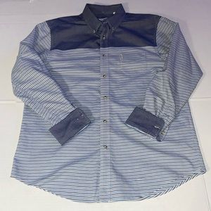 Ben Sherman long sleeve button up casual dress shirt, blue grey stripes men’s xl